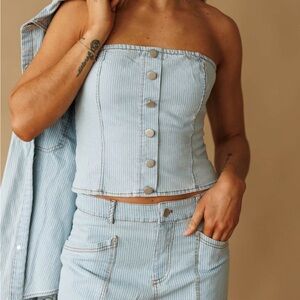 Women's Light Blue Strapless Denim Top